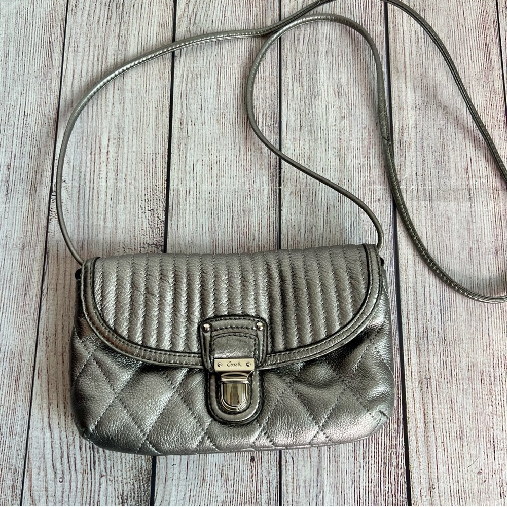 COACH Silver Quilted Leather Crossbody